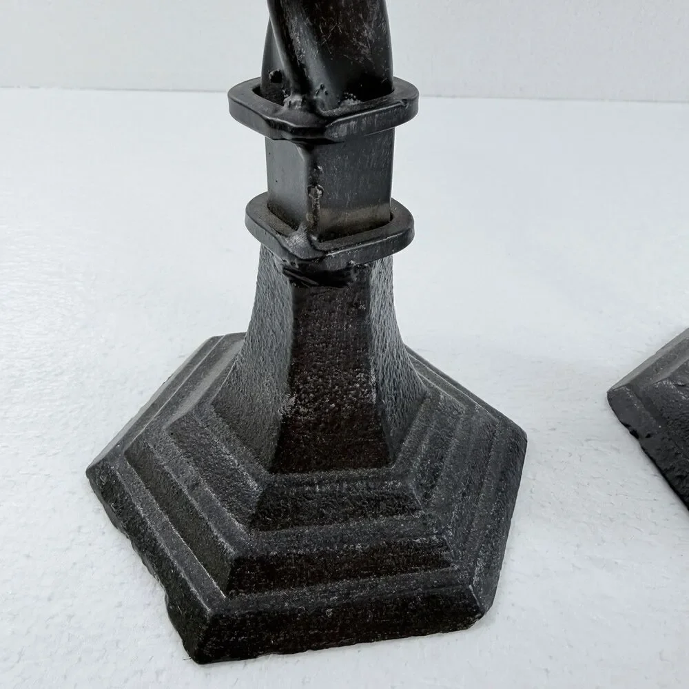Vintage 2 Black Twist Cast Iron  Candle Holders 14